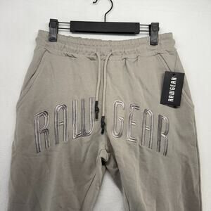Rawgear Sweatpants Men's Small Gray Embroidered Spellout Cuffed Joggers Gym NEW